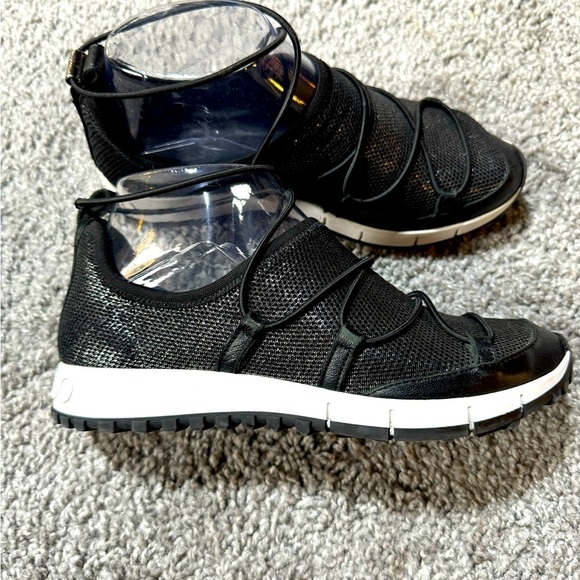 Jimmy Choo Shoes - Jimmy Choo Andrea Bungee Lace Slip On Sneakers - black/metallic Size 7.5 US